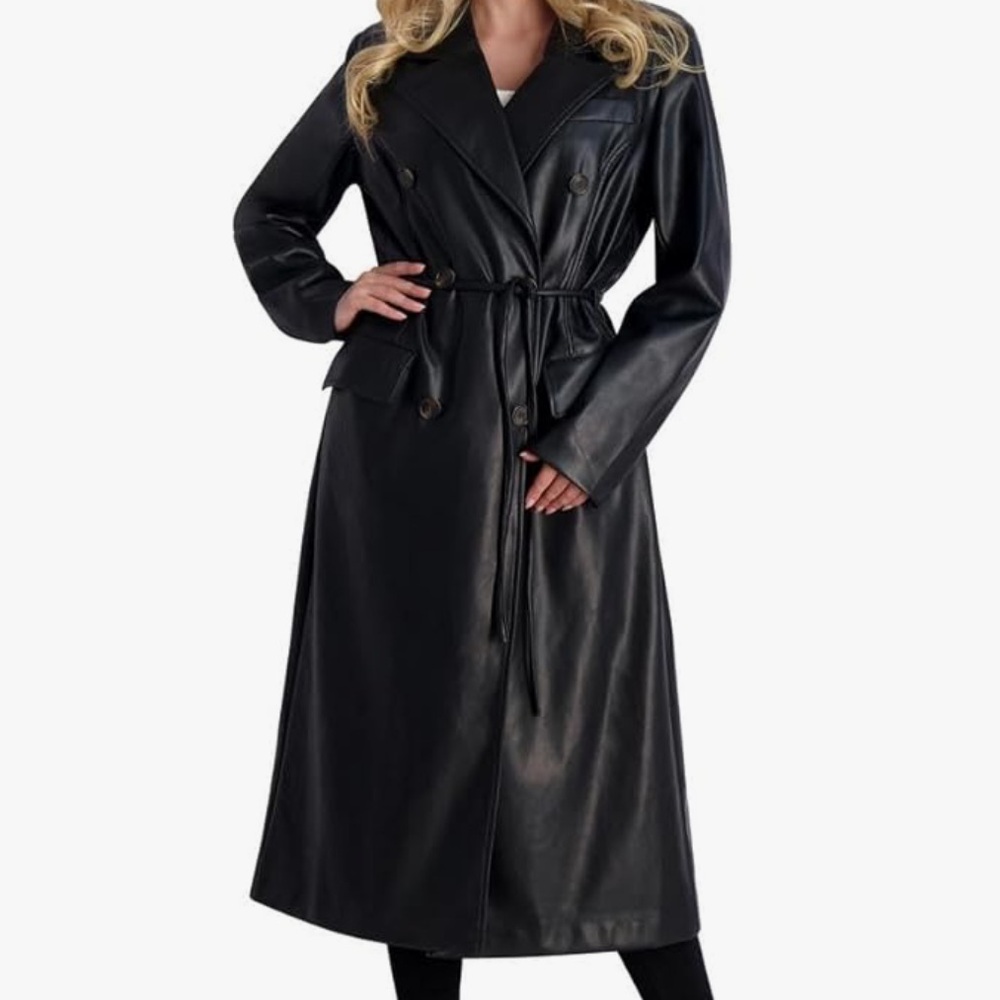 Avec Les Filles black faux leather trench coat